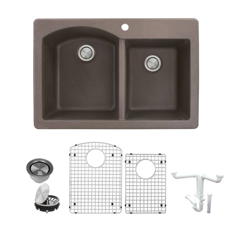 Transolid K-ATDD3322 Aversa 33" Drop In Double Basin Granite Kitchen - Espresso