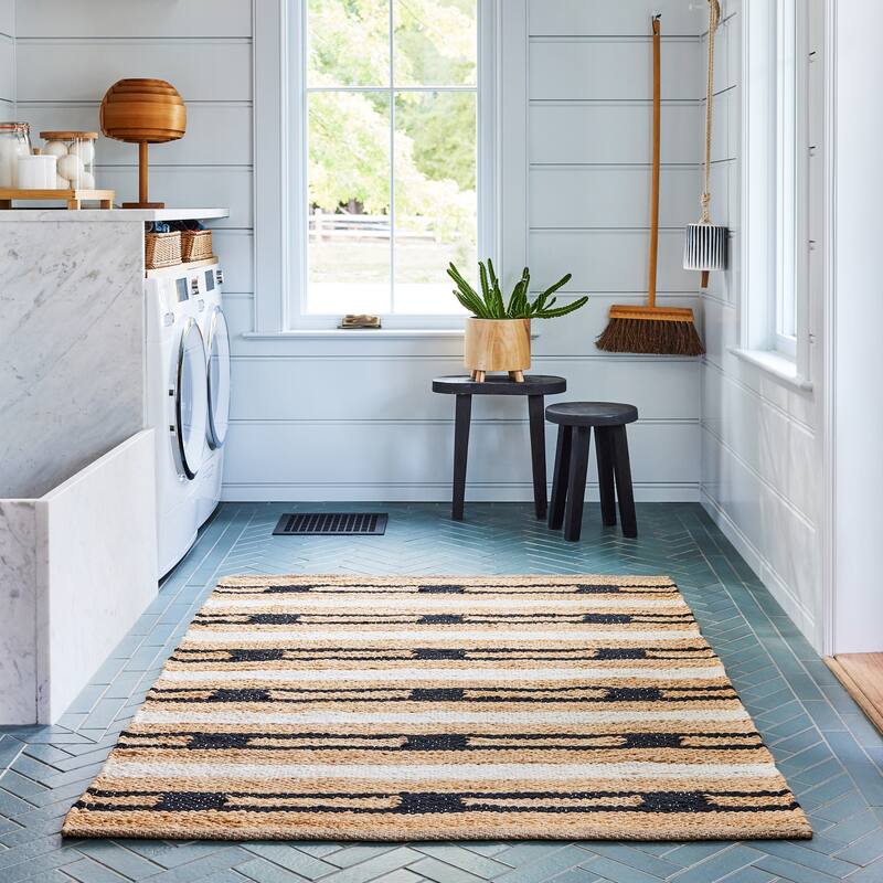 Raleigh Striped Jute Area Rug - 5' x 8' - Natural