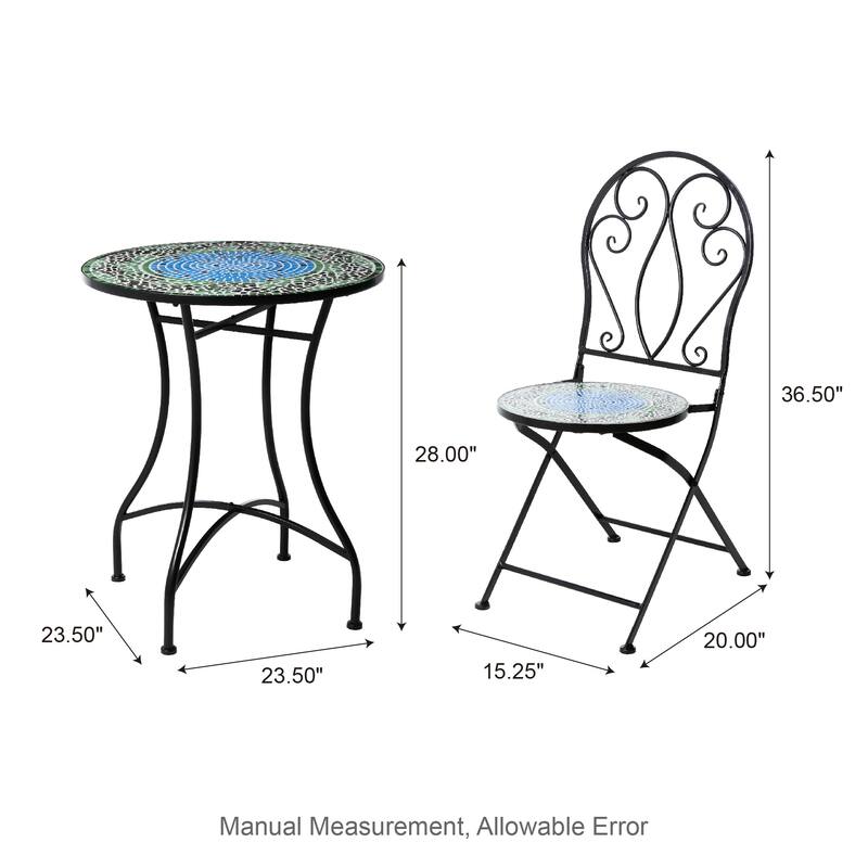 Glitzhome Outdoor Metal Folding Bistro Set 3PCS Patio Table Chairs