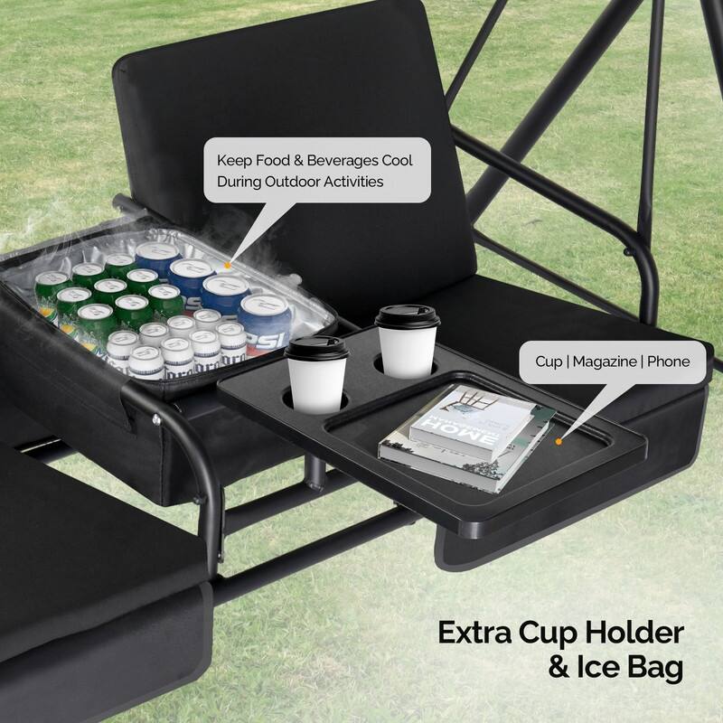 Outdoor Patio Porch Swing with Stand, Canopy, Pivot Storage Table and Cooler Bag - N/A