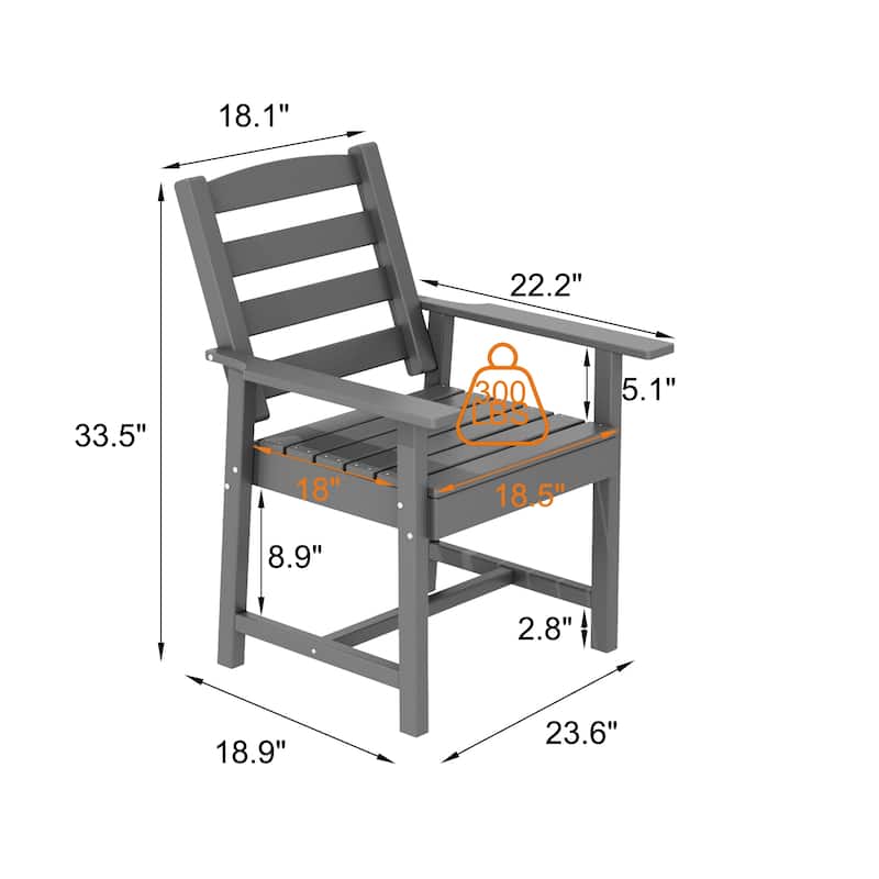Set of 2 Outdoor Dining Chairs with Armrests, HDPE All Weather Patio Chairs, Waterproof UV Resistant Wood Grain Armchai