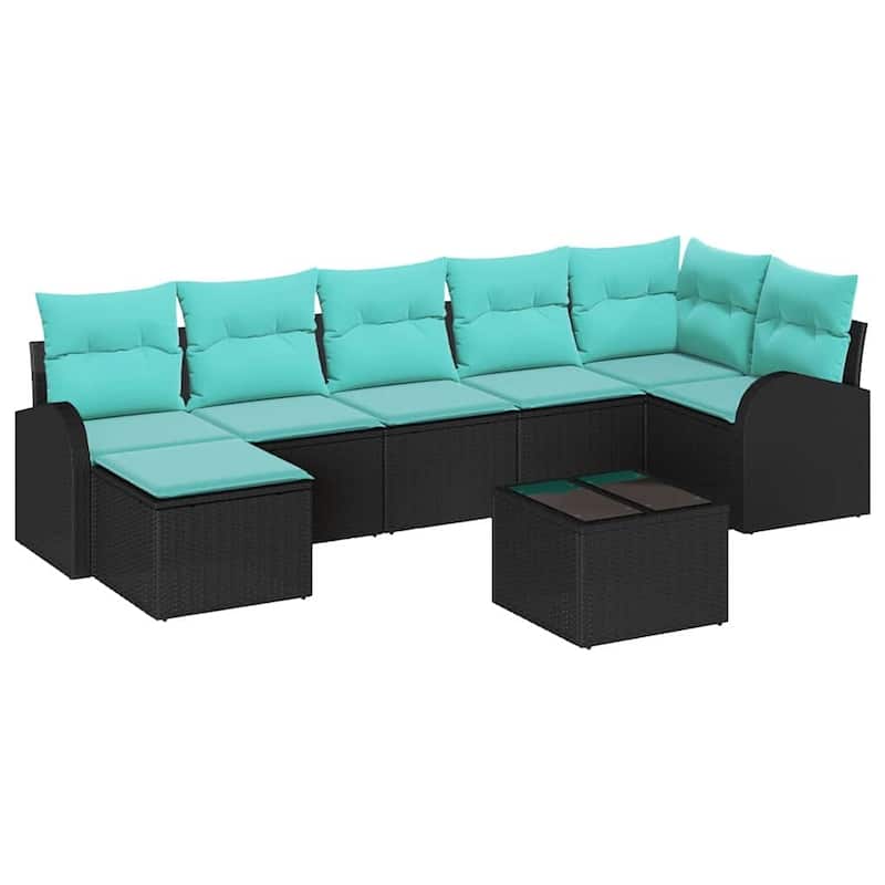 vidaXL 8 Garden Sofa Set with Cushions Black Poly Rattan - 113.8 x 48.8 x 27.2
