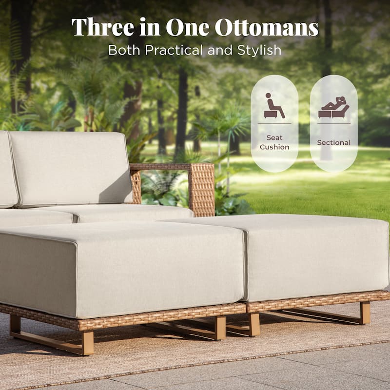 MAISON ARTS 6-Piece Modular Arc Rattan Sofa Set - Wide Armrests & Thick Cushions | Durable PE Wicker & Wood-Plastic.