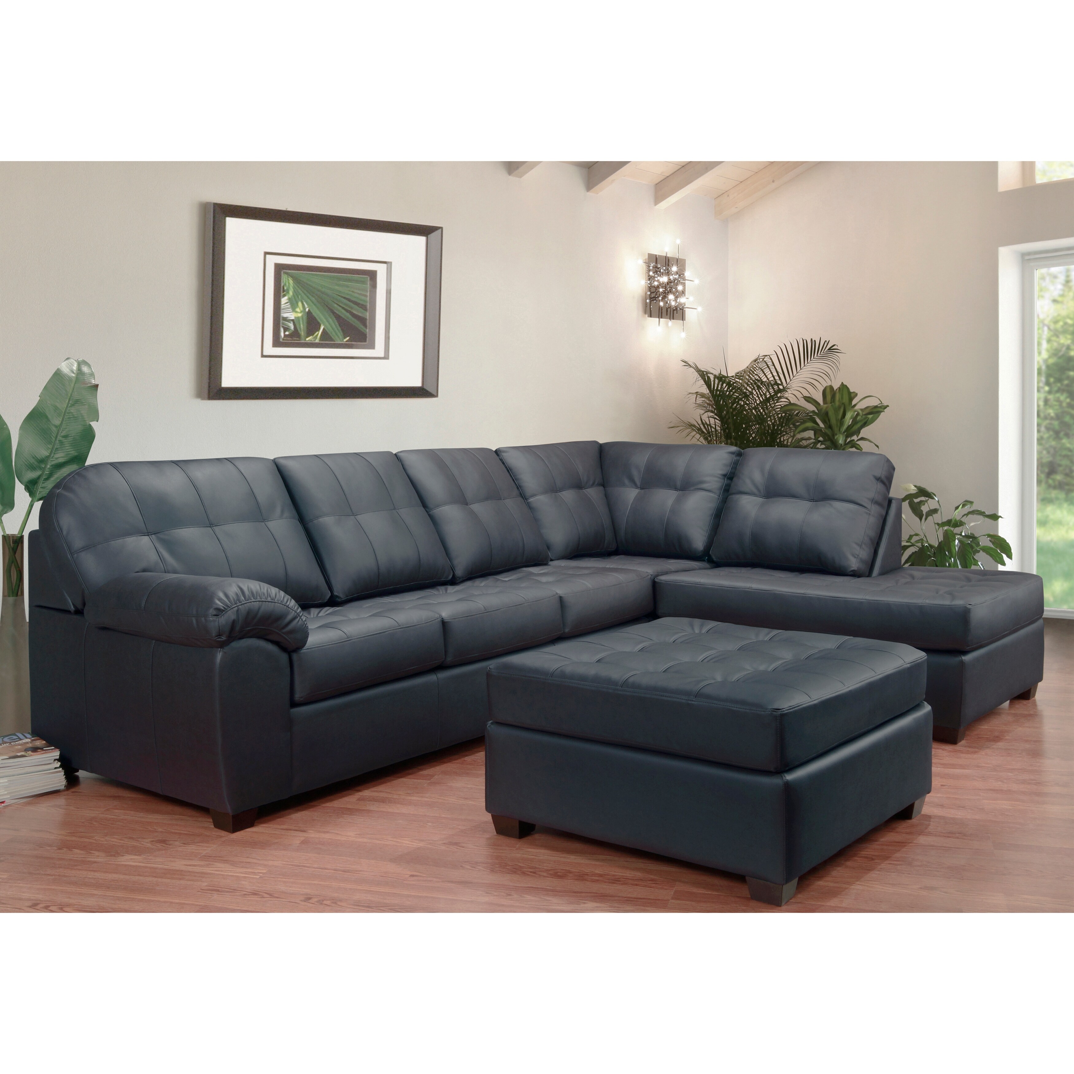 Emerson top grain leather tufted sectional sofa and ottoman hotsell