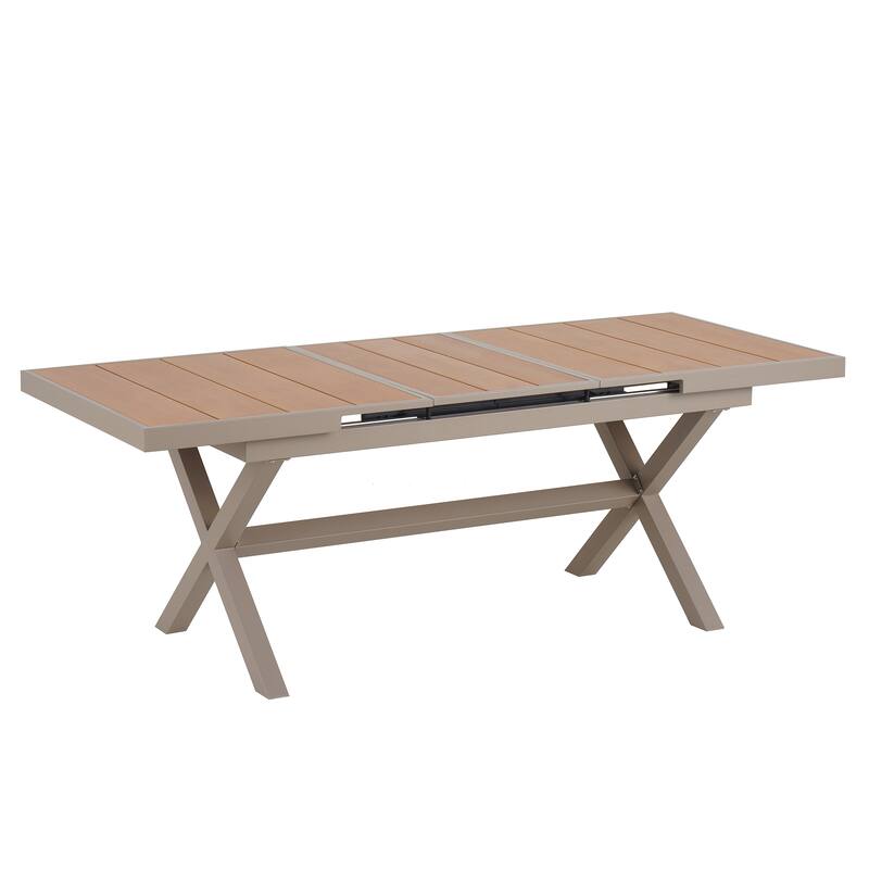 Outdoor Dining Set with 6 Chairs and X-Shaped Legs Extendable Table, Aluminum Patio Dining Table Set