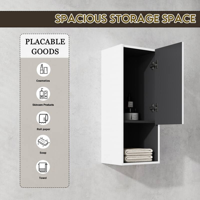 Modern Wall-Mounted Bathroom Side Cabinet with Soft-Close Doors, Floating Design, 6 Storage Compartments, 12-Inch Width