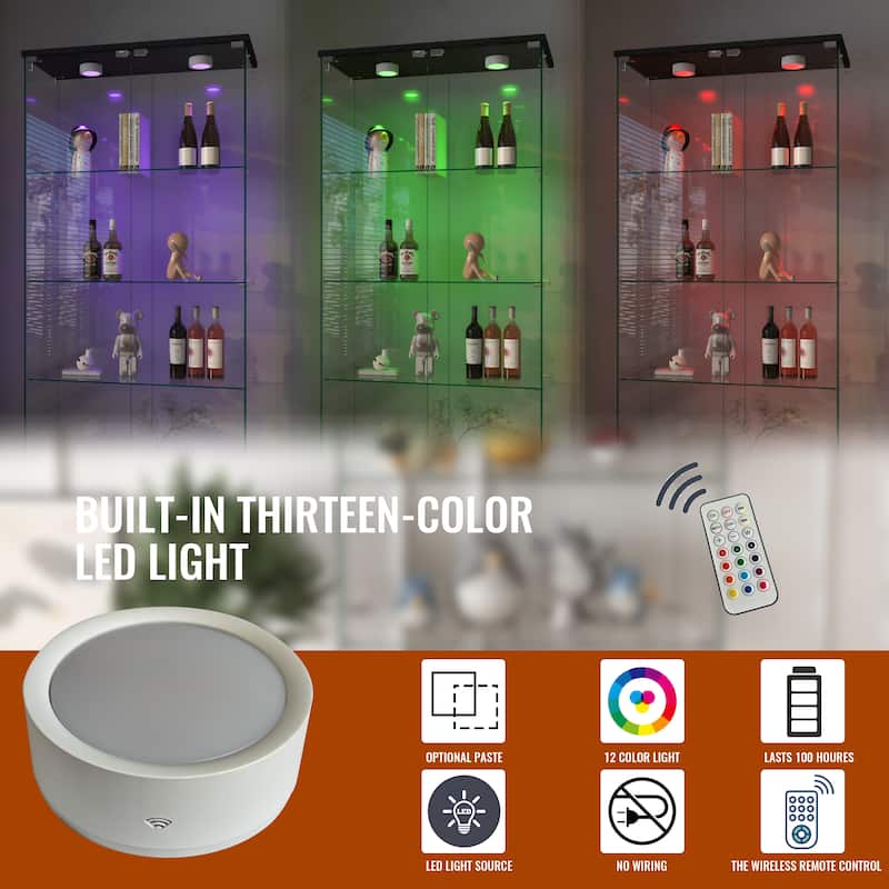 Modern 2-Door Glass Display Cabinet with LED Lights, 4-Shelf Tempered Glass Showcase for Collectibles and Storage