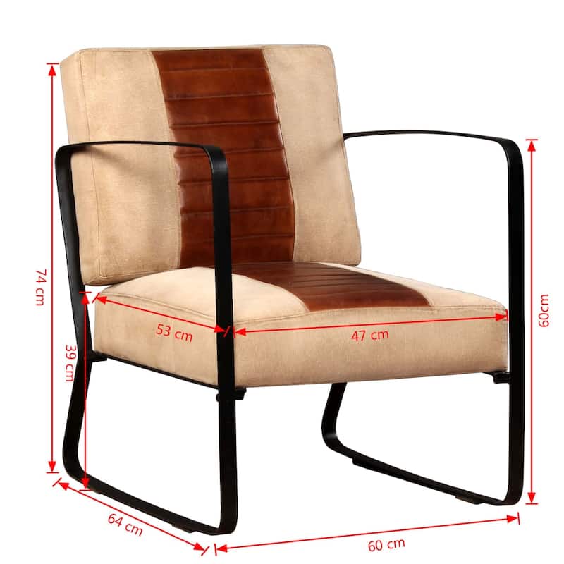 vidaXL Sofa Single Sofa Chair with Metal Frame for Living Room Genuine Leather - 23.6" x 25.2" x 29.1"