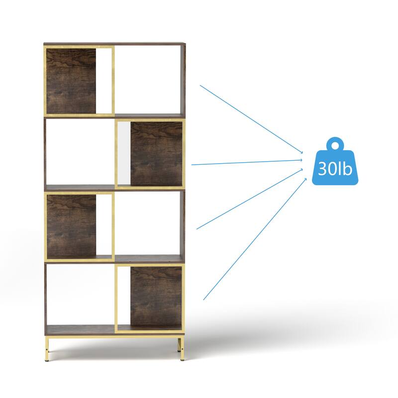 4-Tier Industrial Bookcase, Rustic Wood and Metal Frame, Asymmetrical Shelf Design, Display Storage Shelf