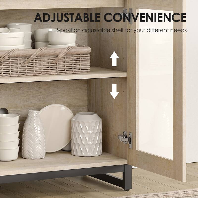 Modern Farmhouse Buffet Cabinet with 3 Tiers and 4 Cabinets, Wooden Sideboard for Dining Room or Kitchen