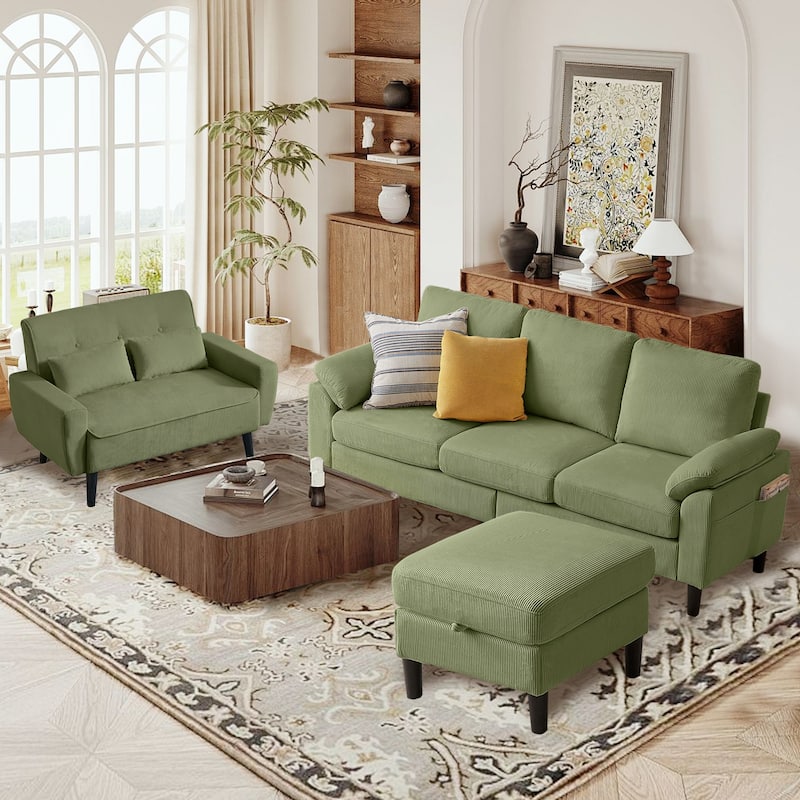 3-Piece Living Room Sectional Sofa Set with Loveseat and Ottoman