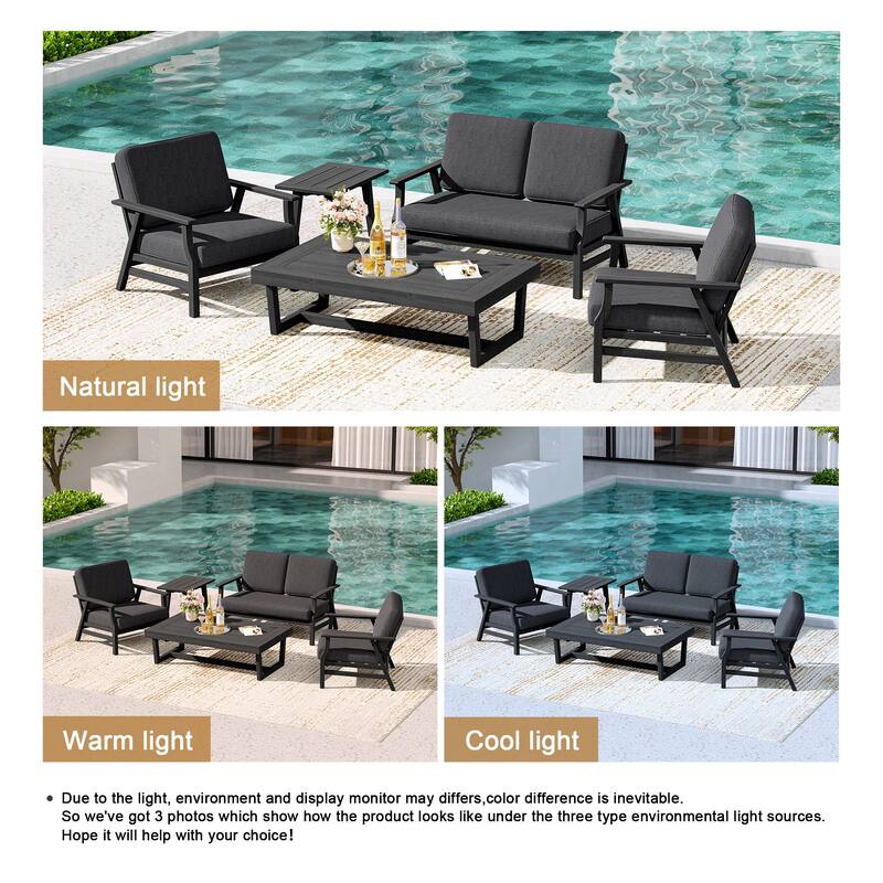 5-Piece Teak Outdoor Conversation Set with Tables.
