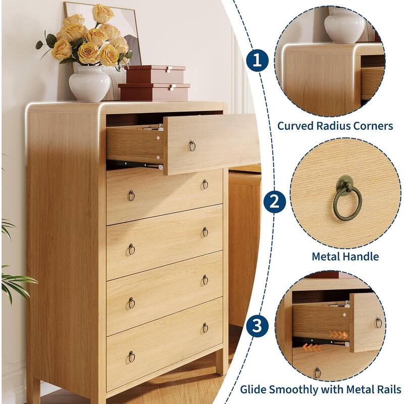 Modern 5 Drawer Dresser with Large Drawers for Bedroom, Living Room