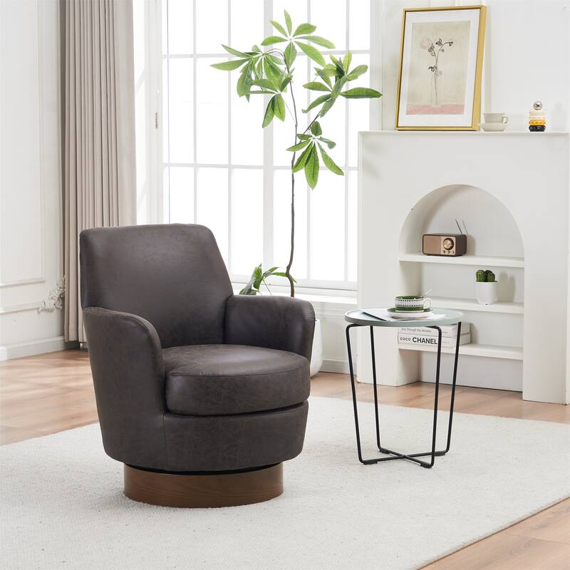 PU Leather Swivel Barrel Chair with Stainless Steel Base