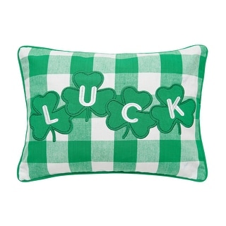 12" x 16" St. Patrick's Day Luck Clover Green and White Check Pillow