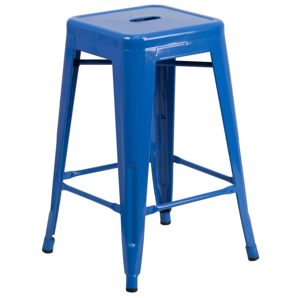 24" High Backless Metal Indoor-Outdoor Counter Height Stool w/Square Seat