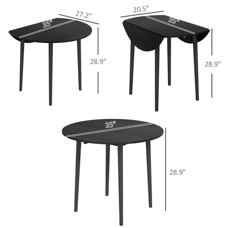 Adjustable Folding Dining Table for Four with Drop Leaf Design Pine Wood and Particleboard - 35" Dia. x 28.9" H