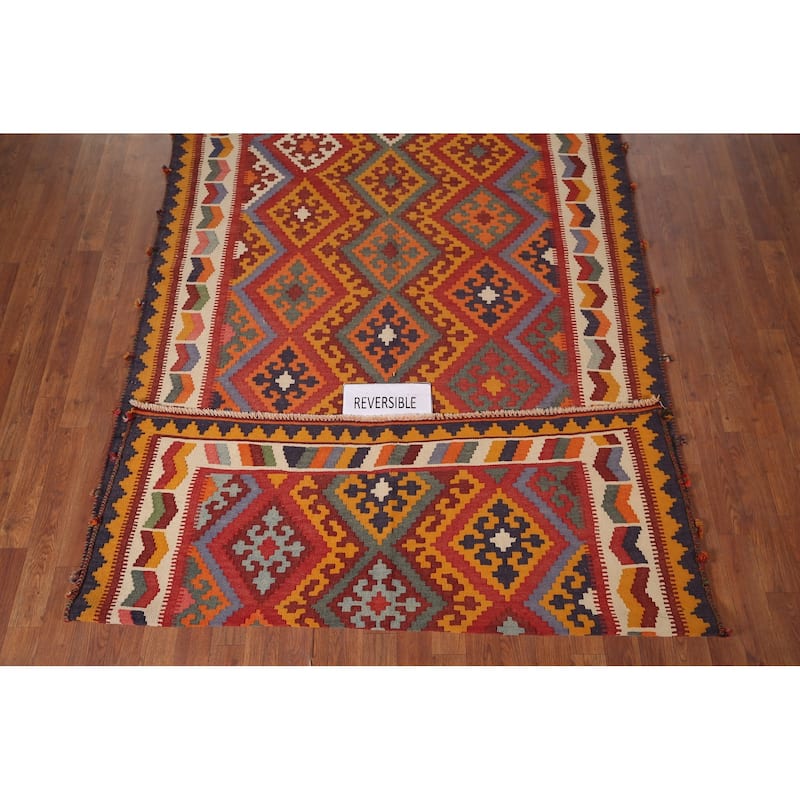 Vegetable Dye Kilim Qashqai Persian Vintage Rug Hand-Woven Wool Carpet - 5'3"x 9'0"