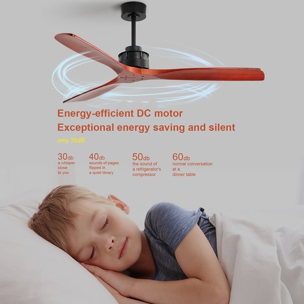60 Inch Solid Wood Ceiling Fan with Light and Remote