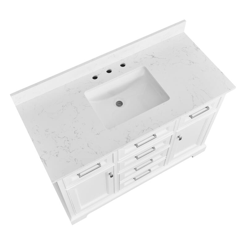 AstralLight 48 in. Single Sink Freestanding White Bath Vanity with White Engineered Marble Top