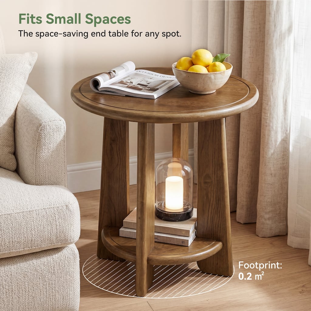 2-tier Solid Wood End Table with Open Storage for Living Room, Bedroom - 19.7" W X 19.7" D X 24.41" H