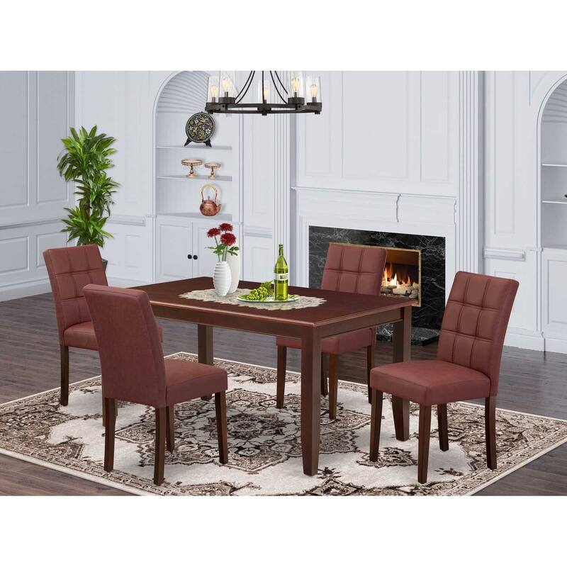 5-Piece Mahogany Finish Solid Wood Top-Rectangular Dining Room Set-Seats 4