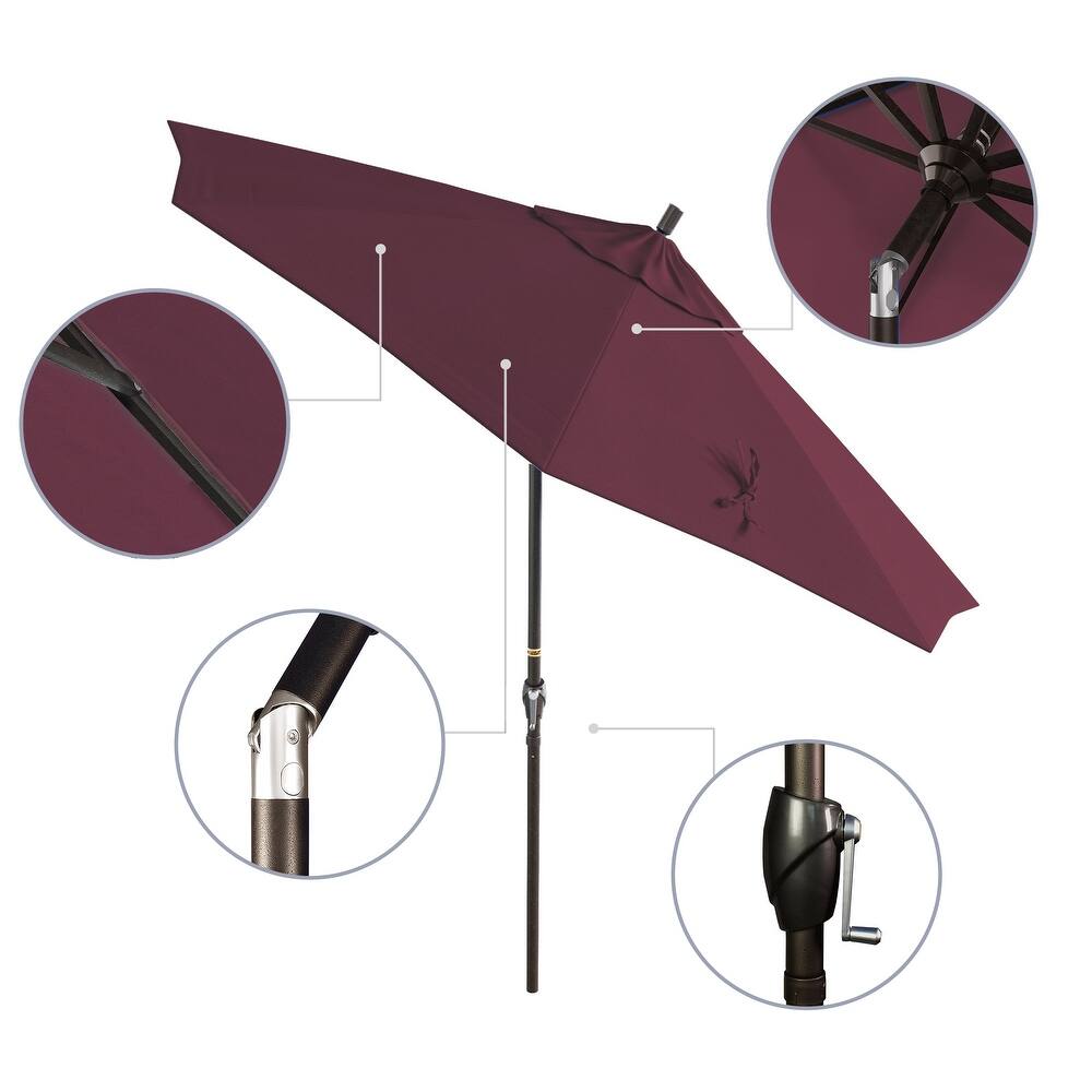 California Umbrella 9' Round Crank Lift Push Button Tilt Bronze Aluminum Patio Umbrella with Pacifica Pacific Blue Fabric