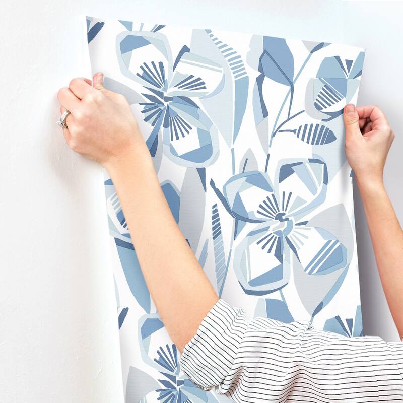 A-Street Prints Nathalie Blue Abstract Blooms Wallpaper
