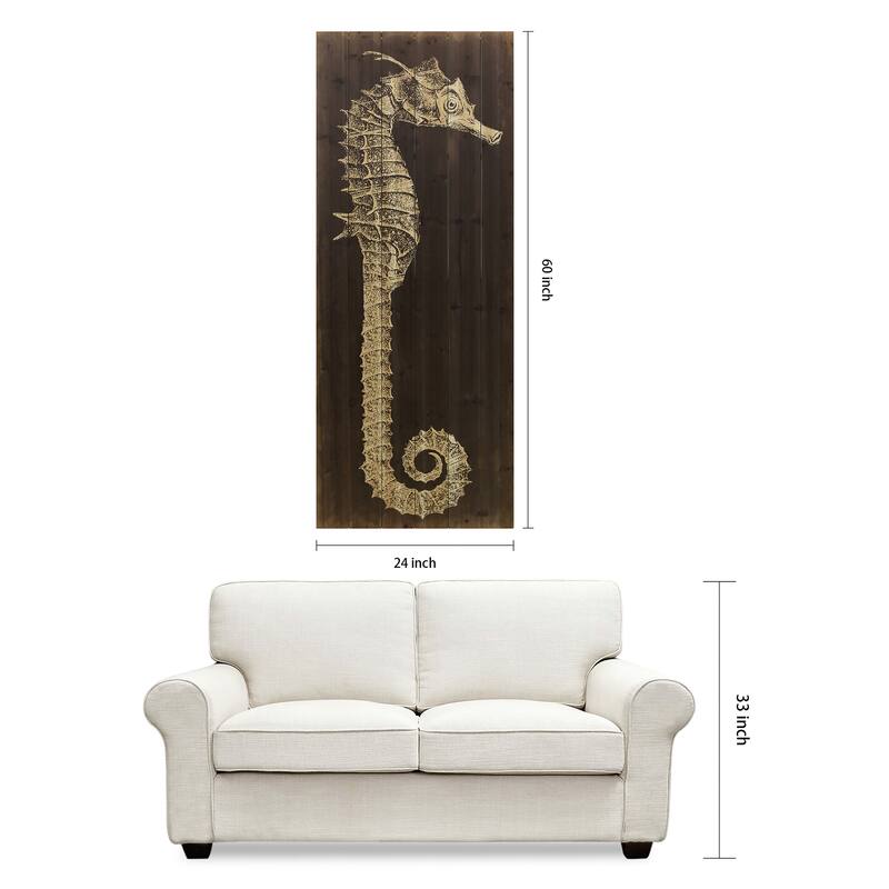 "Seahorse A" Arte de Legno Digital Print on Solid Wood Wall Art