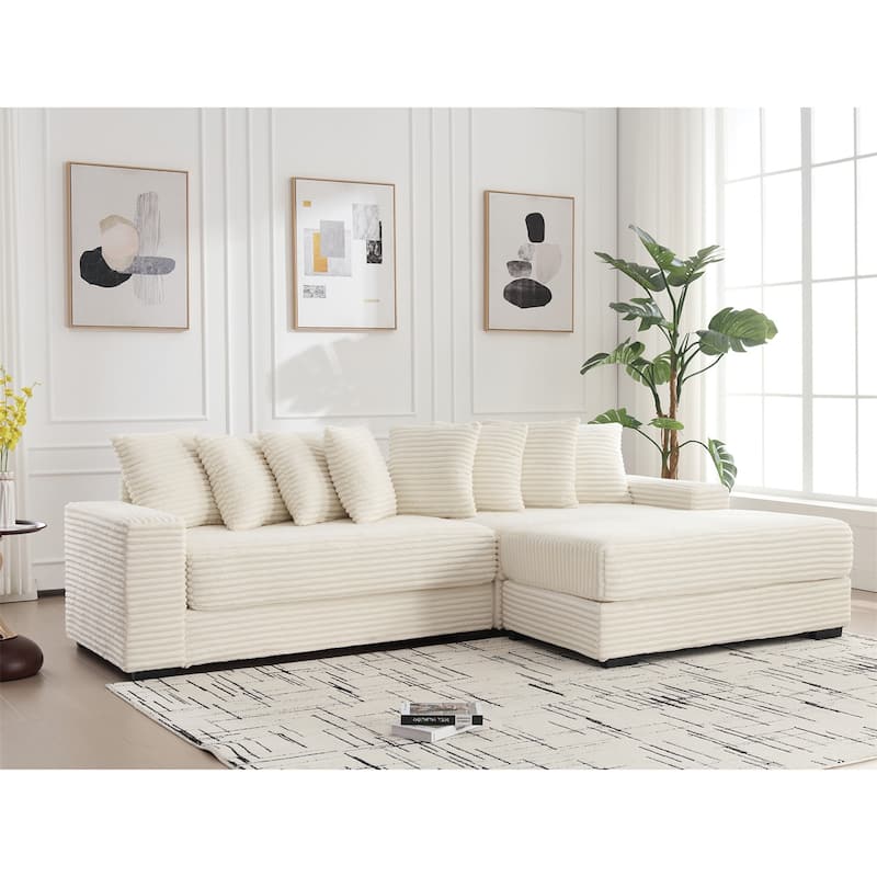 2-Piece Couches, Corduroy L-Shaped Sofa Chaise with 8 Throw Pillows
