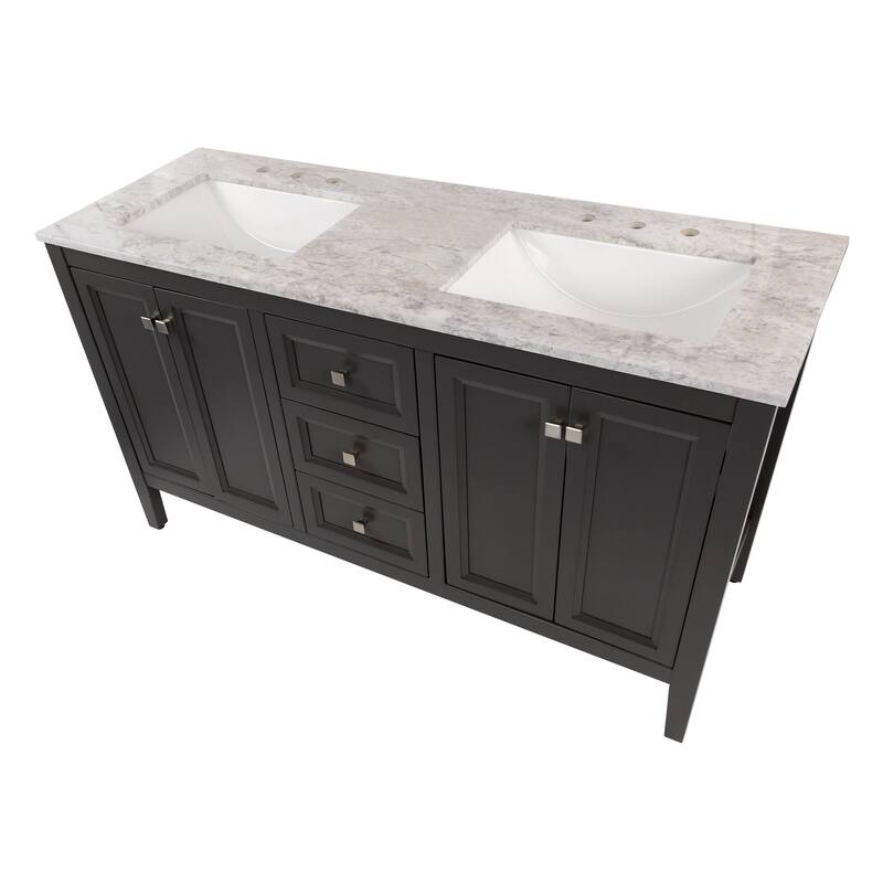 Cartland 61" Double-Sink Bathroom Vanity With 2 Cabinets, 3 Drawers, and Sink Top