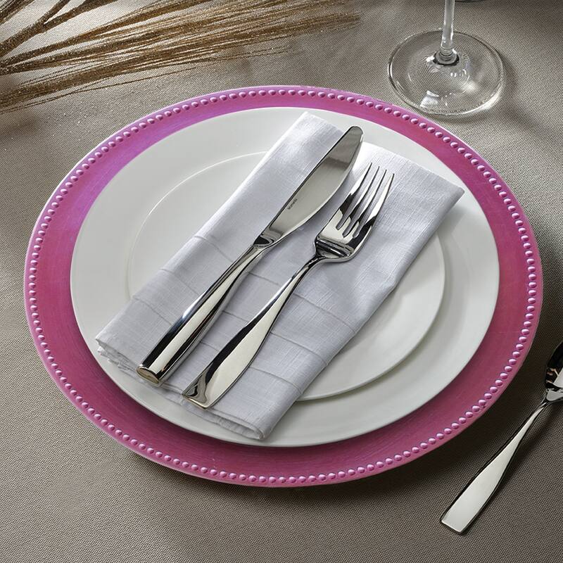 Beaded Pink Round Charger Plate 13" Set of 12 - 13" Dia x 0.5" H