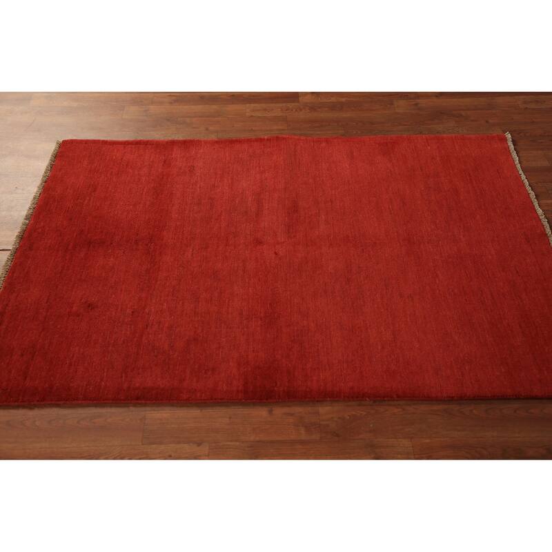 Red Gabbeh Modern Rug Handmade Solid Tribal Wool Carpet - 3'5" x 5'0"
