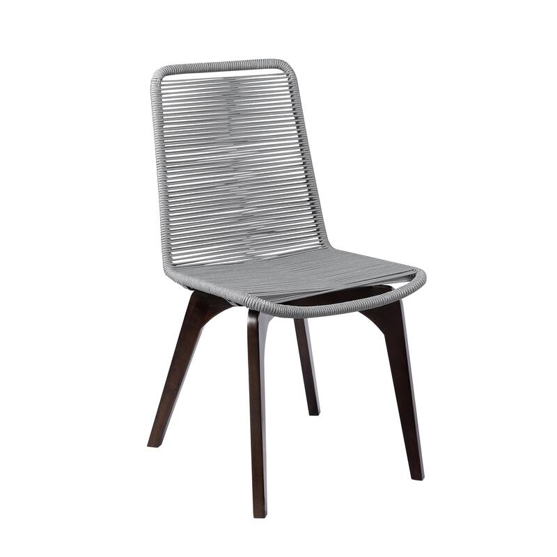 Island Modern Bohemian Solid Eucalyptus Wood and Woven Rope Outdoor Dining Chairs - Set of 2