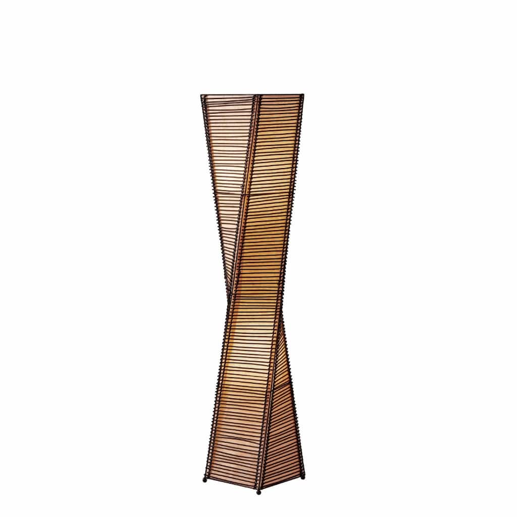 50" Boho 2-Light Cylinder Shape Floor Lamp with Twisted Paper Shade and Black Base Foot Switch - 50”H x 9.5”W x 9.5”D