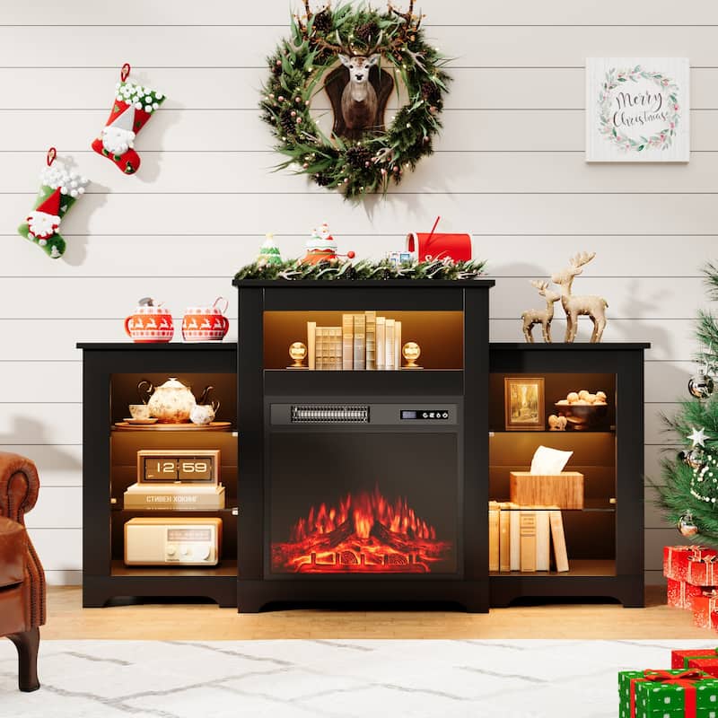 EROMMY Electric Fireplace Heater Mantel TV Cabinet, Media Entertainment Center, Energy Efficient Heater - 55" - Black