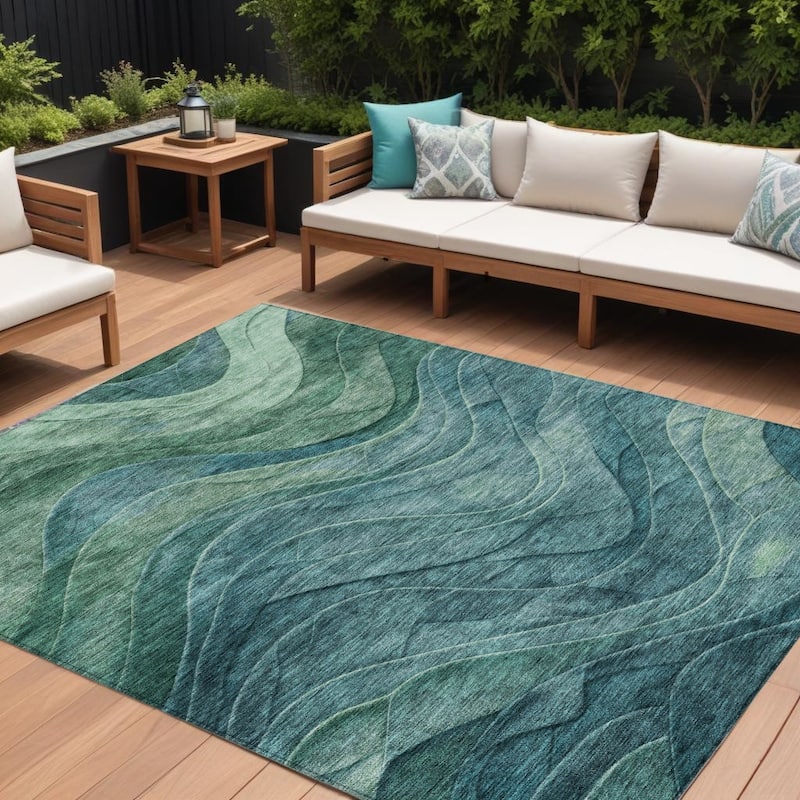 HomeRoots Abstract Transitional Rectangle Outdoor Rug - 8' X 10'