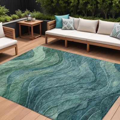HomeRoots Abstract Transitional Rectangle Outdoor Rug