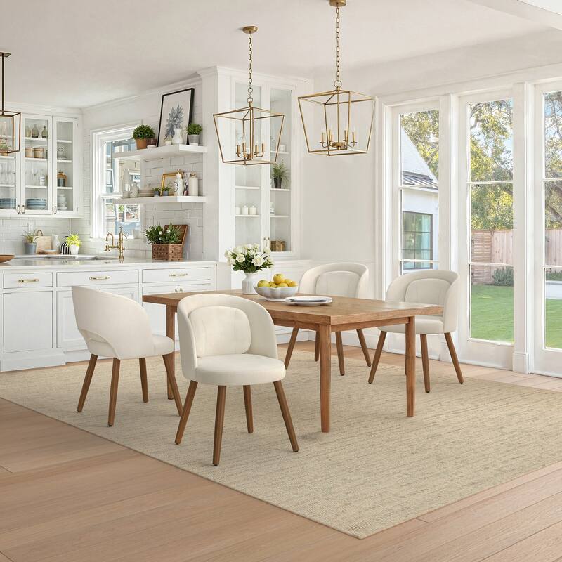 Linen Dining Chairs Set of 2/4/6 with Solid Wood Legs, Modern Kitchen Chairs with Lumbar Pillow for Dining Room Beige