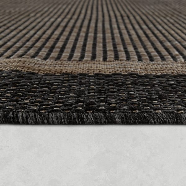 Paco Home Anthracite Brown Outdoor Rug Rustic Style Bordered for  Patio/Balcony 6'7 x 9'2 