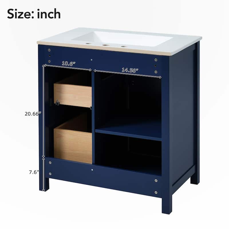 30-Inch Blue Bathroom Vanity with Ceramic Sink