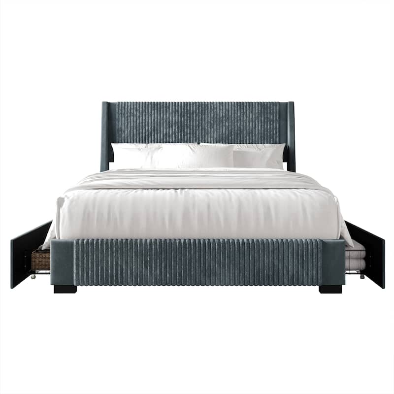 CraftPorch Corduroy Luxurious Bed - Light Blue - Queen