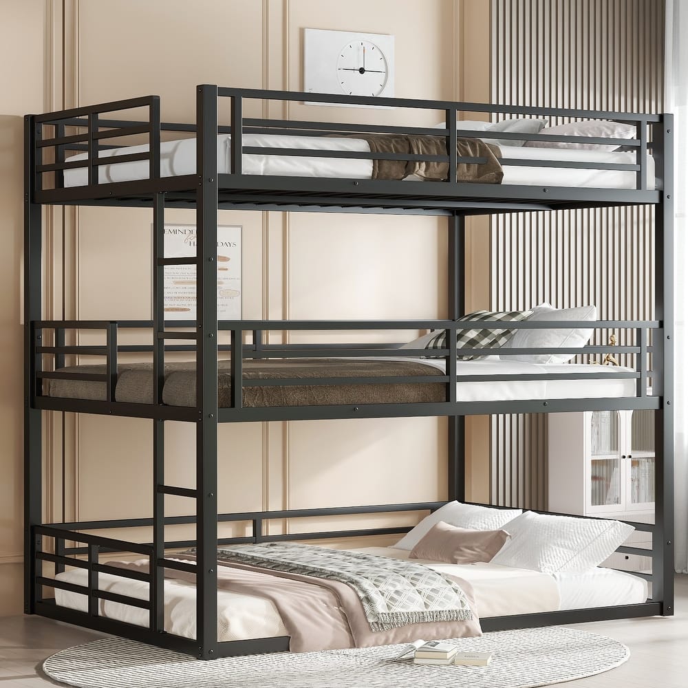 GDFStudio - Fillip Metal Triple Bunk Bed with Guardrails & Noise-Reduced Heavy-Duty Frame