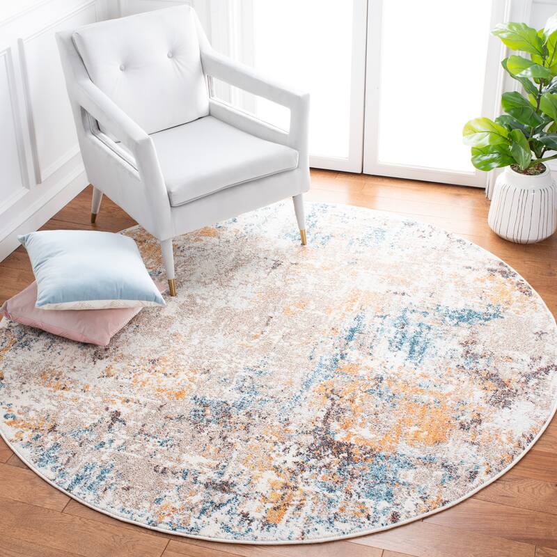SAFAVIEH Crystal Chrystel Modern Abstract Distressed Rug - 6'7" Round - Ivory/Yellow