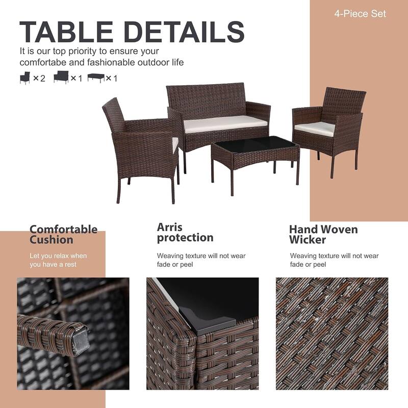 Futzca 4 Pieces Rattan Chair Set Outdoor Patio Furniture Set
