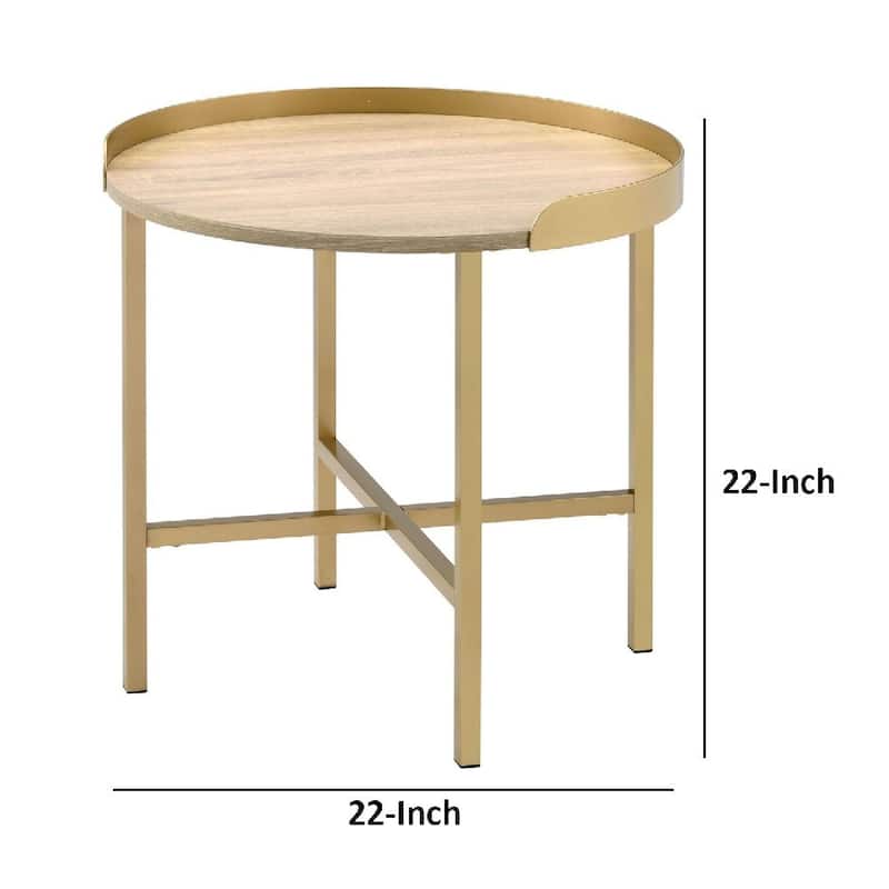 End Table with Round Tray Top and Tubular Metal Legs - Brown - 22 L x 22 W x 22 H Inches