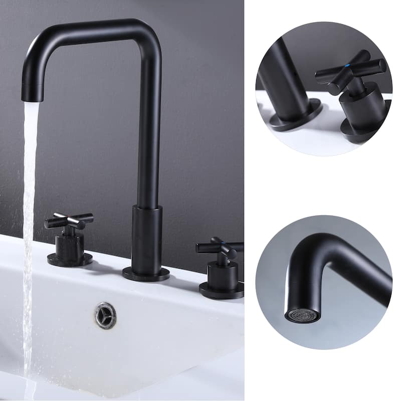 Modern 2 Handles Bathroom Sink Faucet Widespread in Matte Black