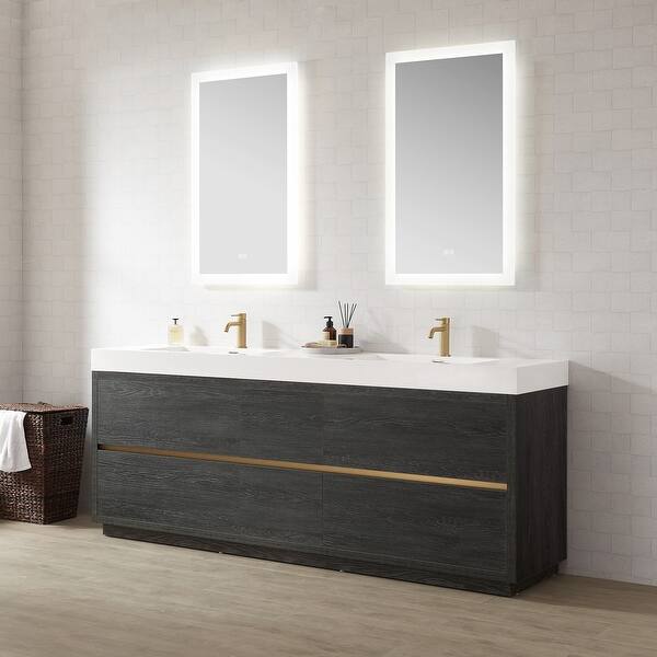 Eviva Luxurious 60 in. W x 22 in. D x 26 in. H Floating Bath Vanity in Gray Oak with White Tempered Glass Top