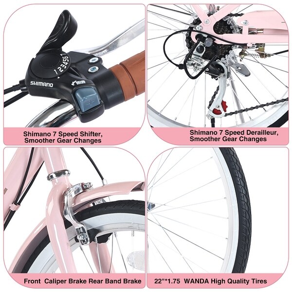 22-Inch Girls City Bicycle with Shimano 7-Speed Shifter, Steel