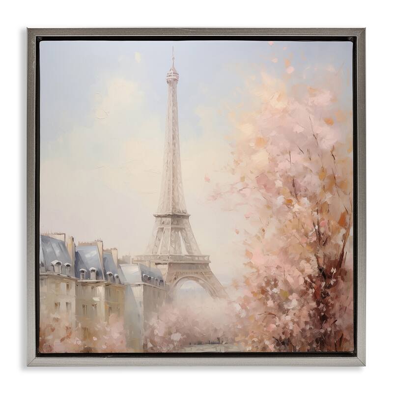 Stupell Parisian Eiffel Tower Cityscape Framed Floater Canvas Wall Art Design By Arlington Prints - 18 x 18 - Grey